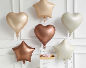 Juego de globos de aluminio estilo bohemio, color crema, caramelo, cacao, estrella y corazón, 6 unidades
