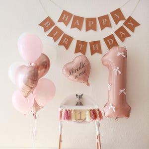 Luftballons mit Schleifen, rosa Schleife Party Dekor, Erster Geburtstag Dekor, 1., Zahl Ballon mit Schleife, Erster Geburtstag Mädchen Party, rosa Ballon