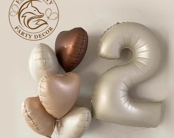 2nd number Birthday Balloon Set Cream Shape Heart Star and Number 1-9 Foil Balloon Birthday Party 1st Birthday 2nd birthday decor