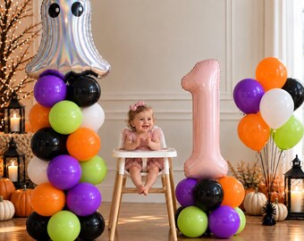 Spooky One Birthday Balloons, Halloween 1st Birthday Decorations, Pink Ghost Balloon Set, Girl First Birthday Party Decor