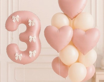 Baby Pink number balloon, pink balloon with bow, sweet 1st birthday baby girl, blush pink balloon, 3rd girl birthday party, Princess Decor