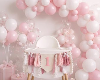 Bow High chair banner, bow 1st birthday banner, bow party decor, pink bow banner, pink high chair banner for girl 1st birthday party