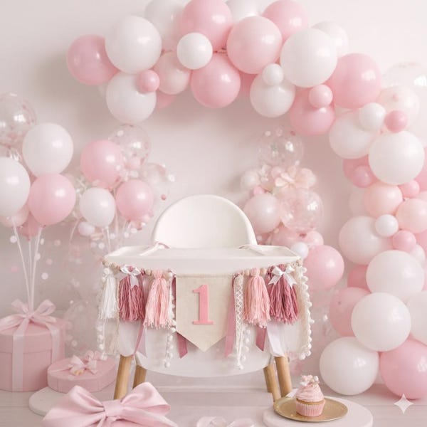 Bow High chair banner, bow 1st birthday banner, bow party decor, pink bow banner, pink high chair banner for girl 1st birthday party