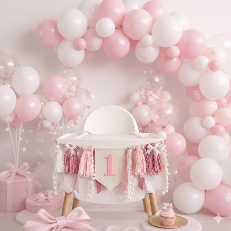 Bow High chair banner, bow 1st birthday banner, bow party decor, pink bow banner, pink high chair banner for girl 1st birthday party