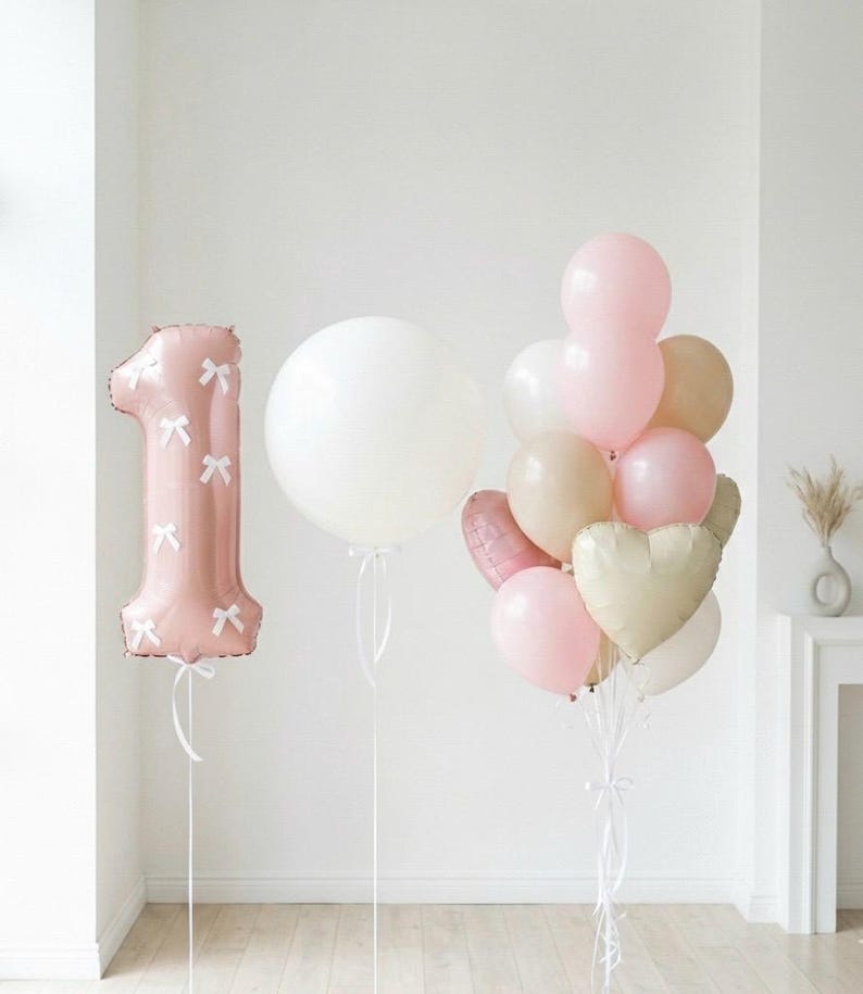 Pink Bow 1st Birthday Balloon Set, Blush Party Decor - Etsy
