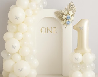 First birthday white ivory neutral balloon arch, 1st birthday pastel balloon, balloon tower DIY, first birthday set, one number balloon