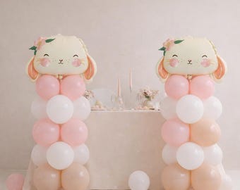 Babyshower konijn, een konijn is één ballon, ballontoren, konijnenballon, paasballon konijn, konijntje 1e verjaardag