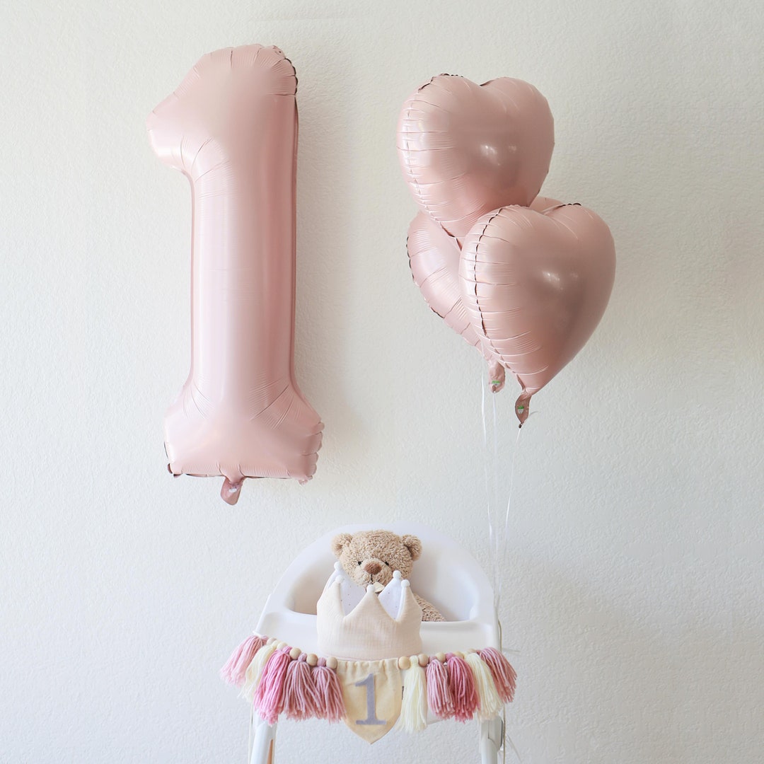 Baby Girl Pink Number Balloon Heart Set, 1st Birthday Baby Girl, Blush ...