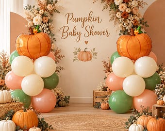 Pumpkin baby shower balloon decor, pumpkin balloon, pumpkin baby shower balloon