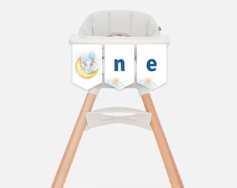 One High Chair Banner, Elephant Theme Happy Birthday Party Banner, happy birthday flag, First Birthday baby, INSTANT DOWNLOAD, PRINTABLE