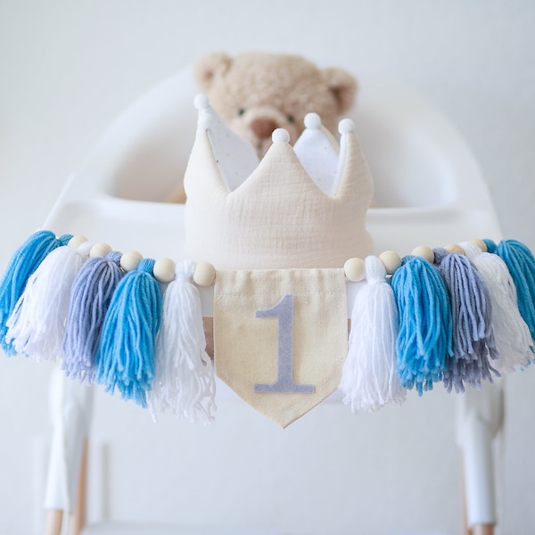 Blue High Chair Banner, Boy 1st Birthday Decor