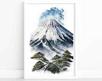 Poster illustrativo del Monte Fuji / Poster artistico giapponese / Stampa giapponese / Acquerello del Monte Fuji