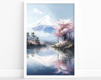Poster illustrativo del Monte Fuji / Stampa giapponese / Acquerello del Monte Fuji / Poster artistico da parete giapponese