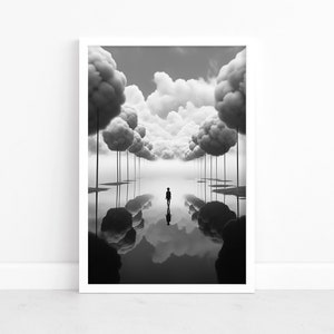 Ethereal Enigma: Surreal Art Print Poster | Surrealism Artwork | Striking Black and White Wall Art | Abstract Illustration | Wall Decor