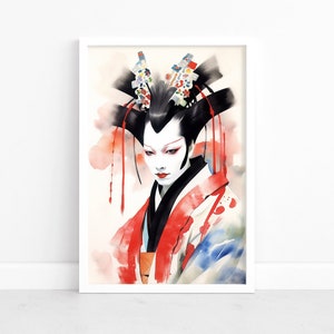 Elegant Kabuki: Actor Watercolor Art Print Poster | Authentic Japanese Decor | Wall Art Original Artwork | Kabuki Theater Illustration