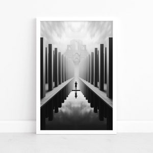 Mystical Illusions: Surreal Art Print Poster |  Surrealism Artwork | Wall Decor | Black and White Wall Art | Abstract Illustration
