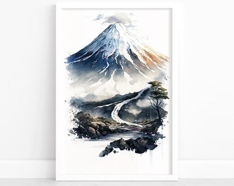Poster illustrativo del Monte Fuji / Stampa giapponese / Acquerello del Monte Fuji / Poster artistico da parete giapponese