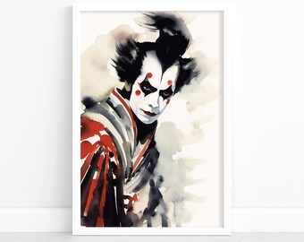 Majestic Kabuki: Actor Poster | Japanese Decor | Wall Art Decor | Original Artwork | Captivating Kabuki Theater Illustration Print