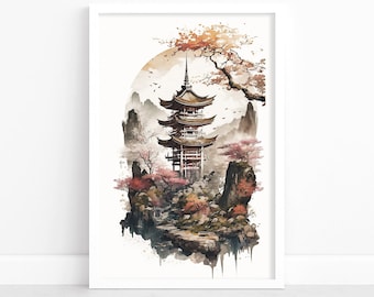 Japanese Landscape Poster | Japan Wall Art Poster | Japanese Print | Watercolor