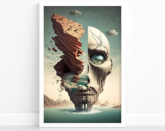 Surreal Poster | Surrealismus-Druck Kunst | Surreale Kunst Wanddekoration | Illustration | Landschaft