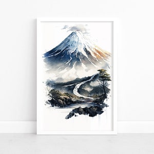 Fuji Illustration Poster | Japanese Print | Mount Fuji Watercolor | Japan Wall Art Poster