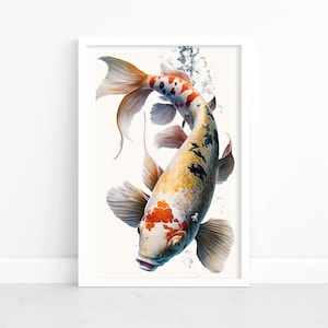 Tranquil Majesty: Koi Fish Watercolor Art Print Poster | Koi Fish Painting | Wall Art Decor | Original Artwork | Decorative Poster
