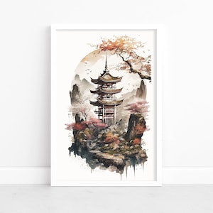 Poster Japanische Landschaft | Japan Wall Art Poster | Japanischer Druck | Aquarell