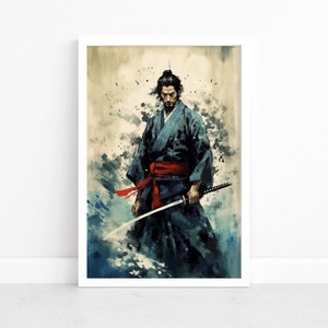 Guerriers intemporels : affiche de samouraï | Oeuvre d&#39;art de samouraï | Aquarelle japonaise authentique | Décoration murale imprimée | Chef-d&#39;oeuvre d&#39;art mural