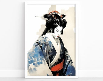 Splendid Kabuki Actor Poster | Japanese Decor | Original Artwork | Mesmerizing Kabuki Theater Illustration | Captivating Watercolor Print