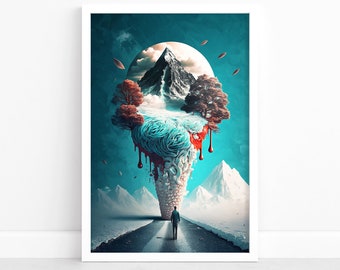 Surreal Poster | Surrealism Print Art | Surreal Art Wall Decor | Illustration | Landscape