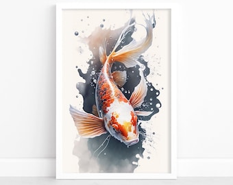 Koi Fische: Aquarell Kunstdruck | Atemberaubende Koi Fischmalerei | Wand Kunst Dekor | Original Kunstwerk | Gelassene aquatische Schönheit