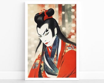 Kabuki Actor Poster | Authentic Japanese Decor | Wall Art Decor | Original Artwork | Kabuki Theater Illustration | Watercolor Print