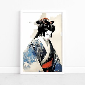Splendid Kabuki Actor Poster | Japanese Decor | Original Artwork | Mesmerizing Kabuki Theater Illustration | Captivating Watercolor Print