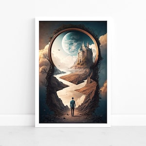 Poster d'arte surreale / Stampa d'arte surrealista / Decorazione da parete d'arte surreale / Arte da parete magica psichedelica / Illustrazione / Paesaggio