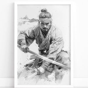 Samurai&#39;s Honor Poster | Majestic Samurai Art | Japanese Watercolor Poster | Wall Decor Print | Captivating Wall Art