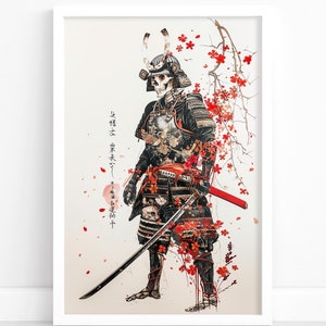 Samurai&#39;s Valor Poster | Majestic Samurai Art | Japanese Watercolor Poster | Wall Decor Print | Captivating Wall Art