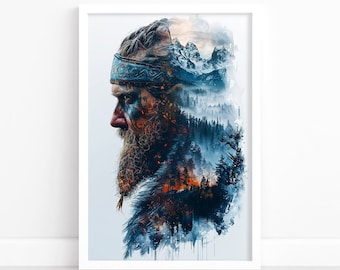 Póster vikingo / Impresión artística de guerrero escandinavo / Decoración nórdica para el hogar / Arte mural nórdico vintage / Herencia escandinava / Ilustración de guerrero