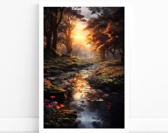 Enchanted Woodland: Surreal Landscape Poster | Landscape Wall Art | Nature's Magical | Minimalist Forest Beauty | Green Forest Print
