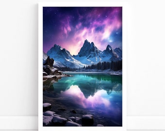 Aurora irisée : Borealis Symphony Poster | Décoration murale élégante aurores boréales | Ciel nocturne d'hiver | affiche d'aurore | Paysage nordique