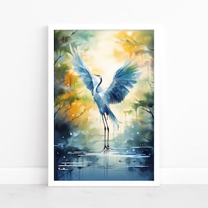 Graceful Crane: Japanese Art Print Poster | Vintage Japanese Artwork | Japanese Crane Bird Print | Japan Wall Art Décor