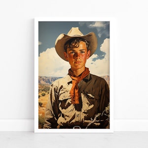 Giovane Ribelle: Poster Cowboy del Deserto / Stampe d'Arte Western / Fascino Rustico / Stile Americano del Sud / Decorazioni del Sud-Ovest / Illustrazione del Paesaggio
