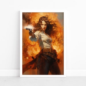 Cowgirl feroce: poster di tiro / Bellezza western con revolver / Azione esplosiva / Stampe d'arte western / Illustrazione dinamica di Southern Grit