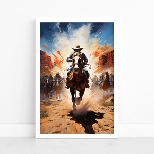 Frontier Riders: Poster artistico del selvaggio West / Cowboy a cavallo / Stampe d'arte western / Arte del sud America / Illustrazione del sud-ovest
