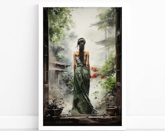 Timeless Geisha Elegance: Japanese Watercolor Poster | Geisha Wall Art Print | Captivating Geisha Art | Elegant Geisha Wall Decor