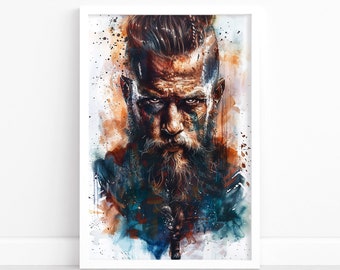 Watercolor Viking Art Print | Norse Warrior Portrait | Nordic Home Decor | Viking Poster Wall Art | Scandinavian Heritage Illustration