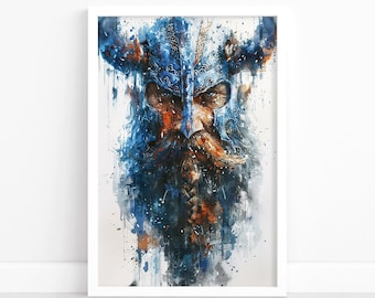 Viking Watercolor Art Print | Rustic Norse Warrior Portrait | Nordic Home Decor | Wall Art | Viking Poster | Scandinavian Heritage