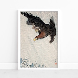 Japanese Vintage Poster by Ohara Koson - Japanese Art Print | Eagle Flying in Snow | Wall Art | Japanese Poster | Japan Wall Art Print