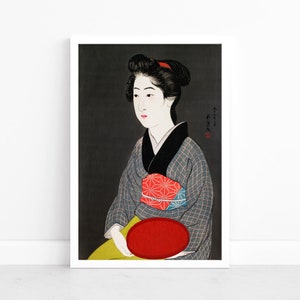Vintage Poster by Goyō Hashiguchi - Japanese Art Print | Waitress Holding a Tray | Wall Art | Japanese Poster | Japan Wall Art Print