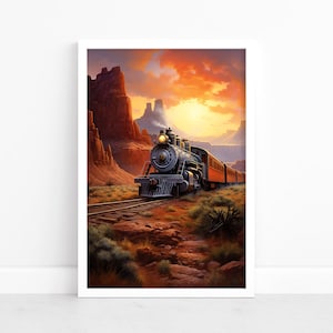 Prairie Express: Poster del treno del selvaggio West / Stampe d'arte western / Avventura di frontiera / Arte del sud America / Decorazioni paesaggistiche del sud-ovest