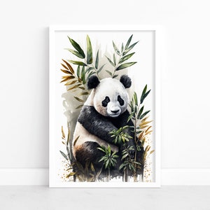 Panda mistico: Poster vintage con stampa ad acquerello giapponese / Arte enigmatica del panda / Accattivante decorazione murale / Sereno fascino orientale